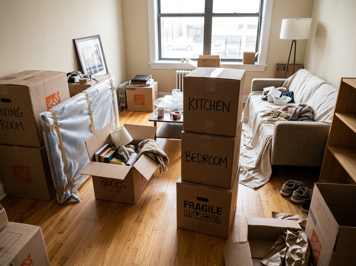 Household boxes packed for move